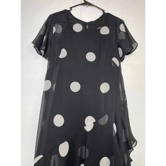 Loft Dotted Flounce Maxi Dress Womens S/M polka dot flutter Sleeve Romantic - Picture 4 of 16